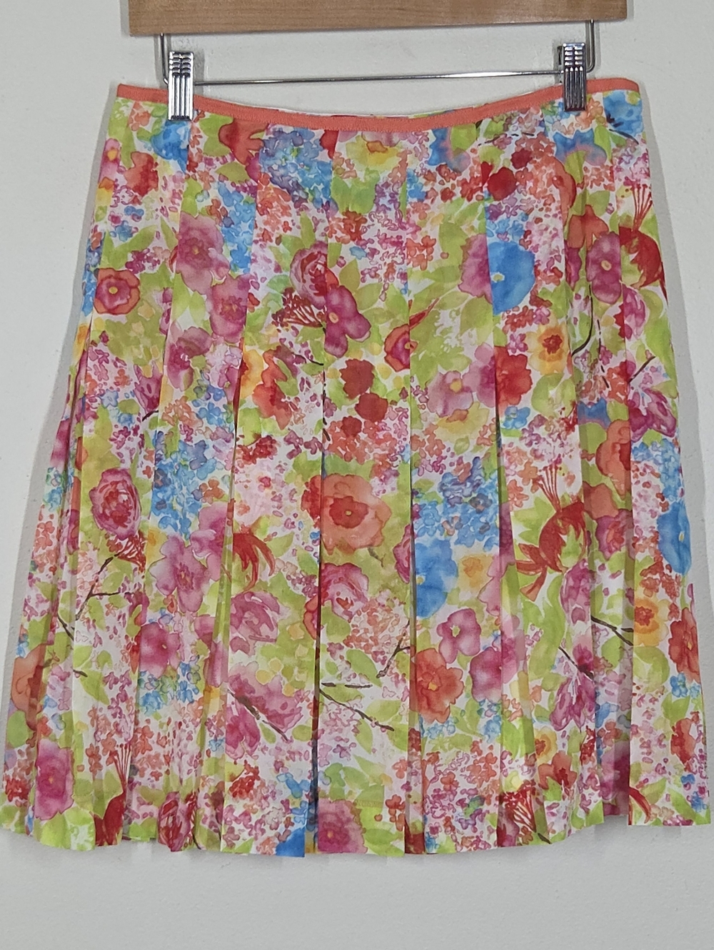 Vtg Y2K Colorful Floral Pleated Knee Length Skirt 6P Fairy Cottagecore Festival